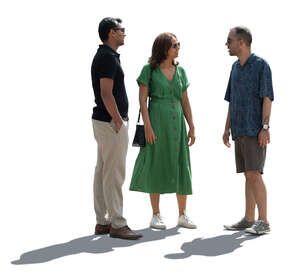 cut out group of people in backlight standing and talking