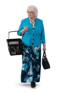 cut out elderly woman shopping in a grocery store