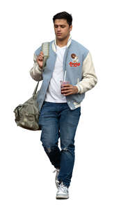 cut out sporty college student walking