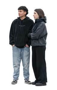 cut out man and woman standing and looking in one direction