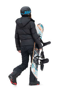cut out snowboarder walking 