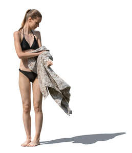 cut out woman drying herself after coming from the pool