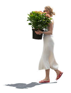 cut out woman carrying a large pot of flowers