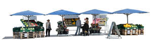 people shopping at a street market with different vegetable stands
