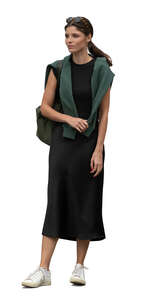 cut out woman in a casual black dress standing