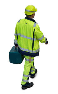 top view of a construction worker walking