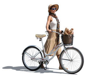 cut out woman with a bike walking