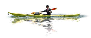 cut out side view of a man kayaking