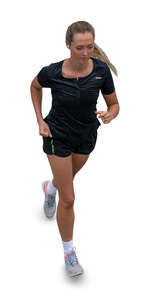 top view of a sporty woman running