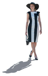 cut out elegant lady in black and white dress standing in backlight