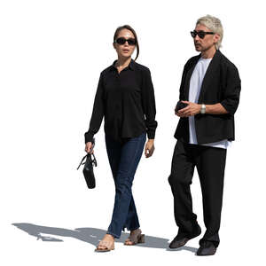 two asian people walking