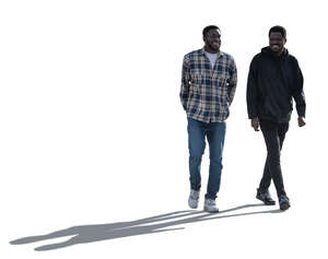 two cut out backlit black men walking