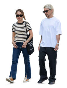 two asian people walking together