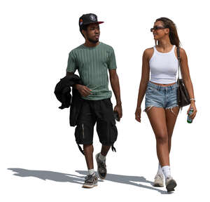 two cut out black people walking in the street