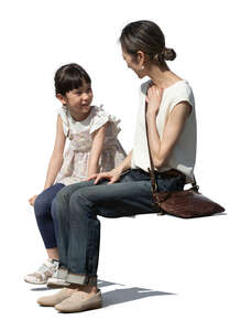 cut out japanese woman and her daughter sitting