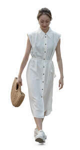 cut out japanese woman in a white dress walking