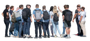 cut out large group of people standing and looking at smth