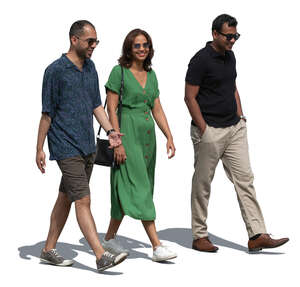 group of three friends walking together