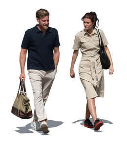 man and woman walking hastily in the street