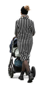 cut out woman walking with a baby stroller