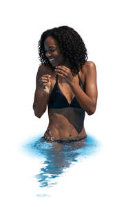 cut out black woman swimming in the pool