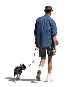 cut out tall man walking a dog