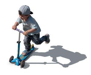 top view of a boy riding a scooter