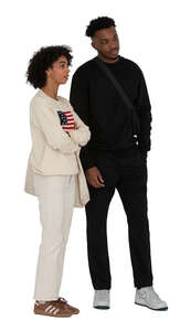 cut out man and woman standing in a museum 