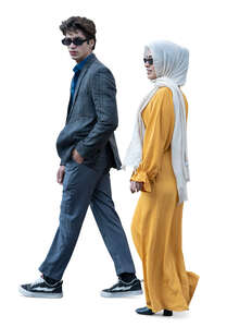 young muslim couple walking 