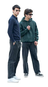 two men standing and looking around