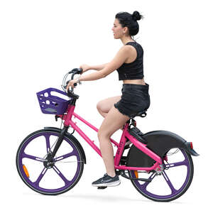cut out woman riding a bike seen from side view