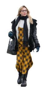 cut out woman with a winter jacket walking