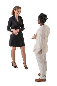 top view of a man and woman at a party talking