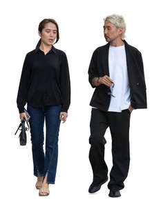 cut out man and woman walking