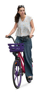 cut out woman riding a rental bike