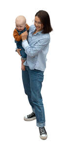 cut out woman with a baby standing seen from above