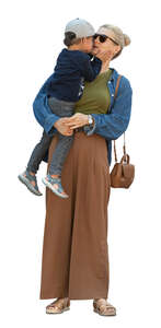 cut out woman holding his small son in her arms