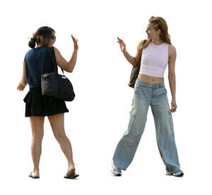 two women meeting and greeting in the street