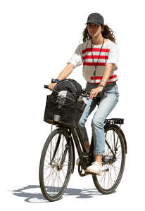 cut out young woman riding a bicycle