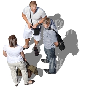 three people standing seen from above