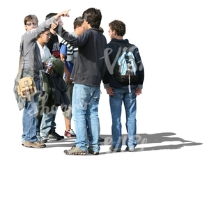 group of people standing and pointing at smth