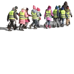group of children in reflector vests walking