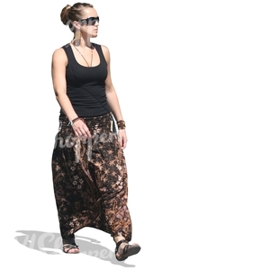cut out woman with a long skirt walking