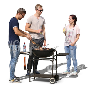group of three young people having a bbq party