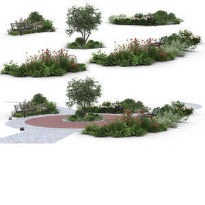 rendering of a foreground square with plants on separate layers
