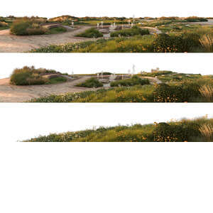 rendering of a foreground with pavement and plants in evening light on three separate layers