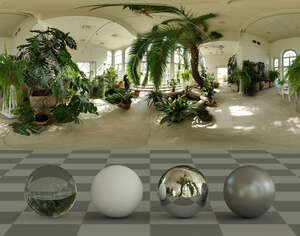 HDRI panorama of an interior of a palm house with large windows