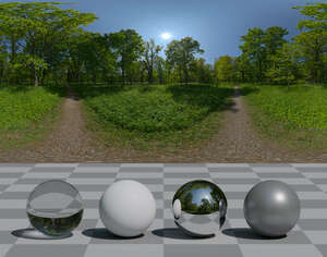 HDRI panorama of a park in summer in sunlight