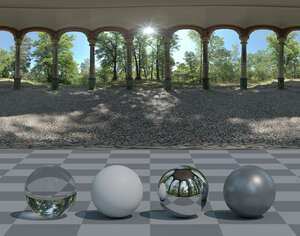 HDRI panorama of park pavillion with columns