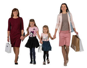 mother and grandmother with two kids coming from shopping
